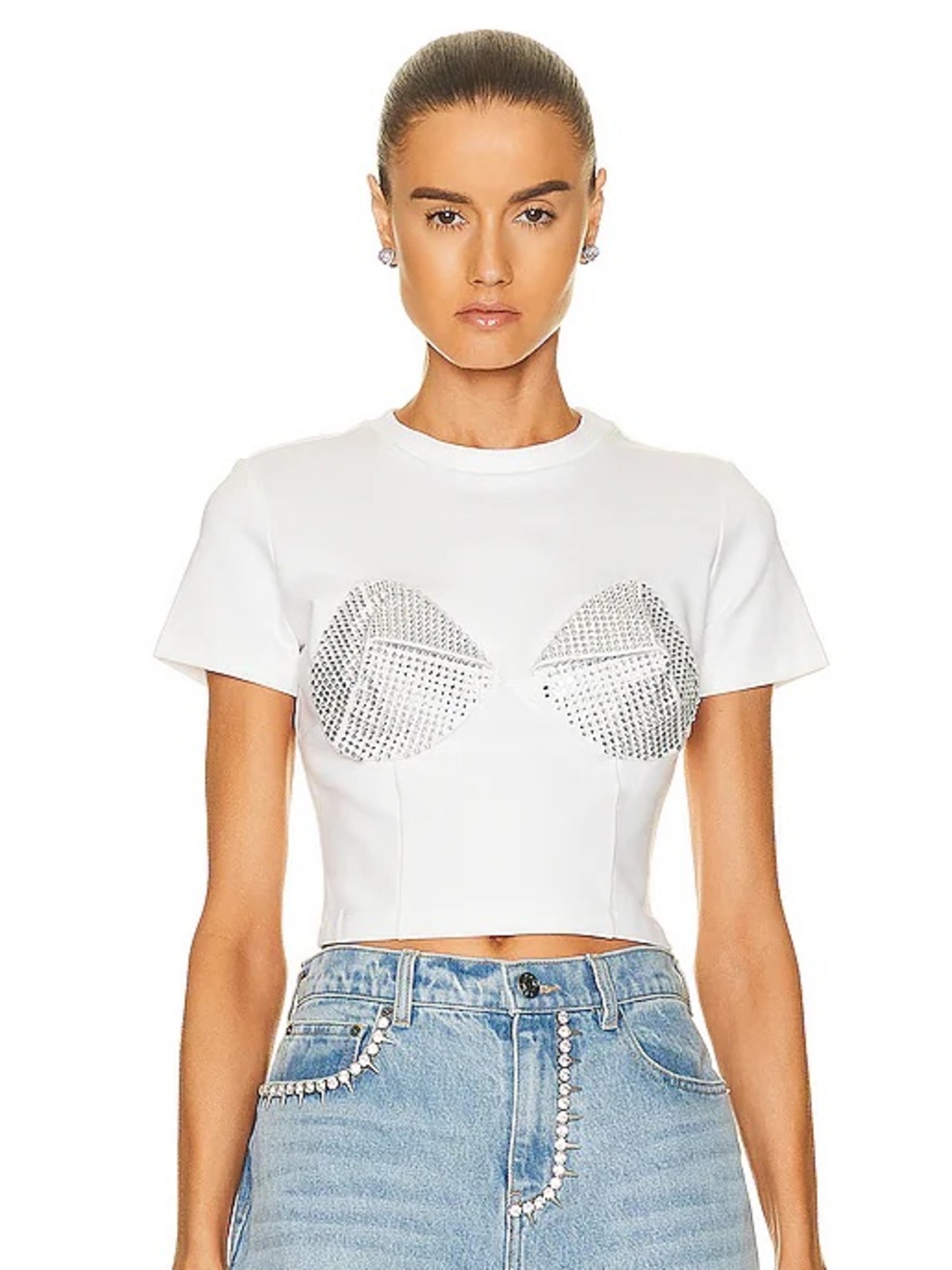 NWT | AREA CRYSTAL CUP 3D BUSTIER KNIT STRETCH WHITE CROP TOP SIZE SMALL